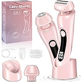 NaTuGi 2 in 1 Electric Shaver for Women Wet Dry Dual Use IPX7 Waterproof with LED Display USB Recharge Dock Dry Use Body Hair Trimmer and Facial Hair Remover for Bikini Underarm Leg Arm Face (Pink)