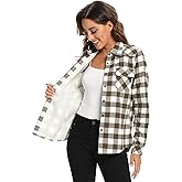 OCHENTA Women's Flannel Shirts Plaid Shacket Long Sleeve Fleece Lined Shirt Jacket