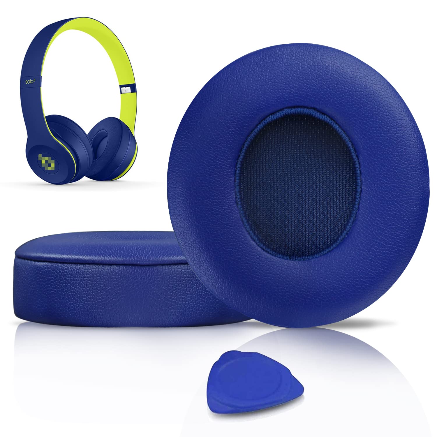 SoloWIT Earpads Cushions Replacement for Beats Solo 2 & Solo 3 Wireless On-Ear Headphones, Ear Pads with Soft Protein Leather, Added Thickness - (Mazarine Blue)