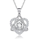 LOIPURI 1CT Moissanite Heart Necklace for Women, 925 Sterling Silver Celtic Knot Cubic Zirconia Pendant Necklace, White/14K Gold Plated Mother's Day Birthday Gift for Her Cable Chain 18"+2"