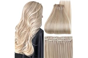 Full Shine Clip in Hair Extensions Highlight Blonde Human Hair Extensions Double Weft Ash Blonde And Platinum Blonde Invisible Clip in Extensions for Women Natural Ends 3Pcs 60G 20Inch