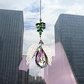 Crystal Angel Suncatcher,Hanging Crystal in The Shape of Longan with Large Wings,Angel Suncatcher for Home/Car Decoration