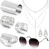 Suwimut 7 Pieces 70s Disco Accessories for Women, 70s Disco Costume Accessory with Silver Triple Swirl Earrings Diamond Sunglasses Bangle Bracelets Layered Choker Necklace for Party Halloween Cosplay