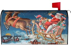 FATTTYCY Santa Claus Reindeer Sleigh Flying Mailbox Covers Magnetic Standard Size 18" X 21" Christmas Mailbox Cover Decorations Wrap