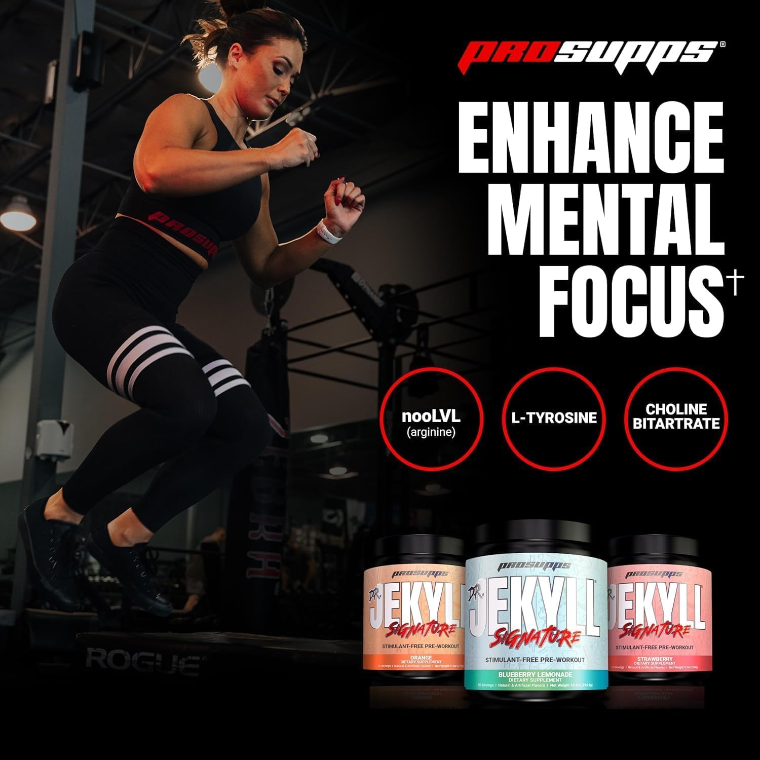 PROSUPPS Dr. Jekyll Signature Pre Workout Powder with Creatine - Stim-Free Preworkout Supports Focus & Endurance - Caffeine-Free Gym & Fitness Supplements (Blueberry Lemonade, 30 Servings)