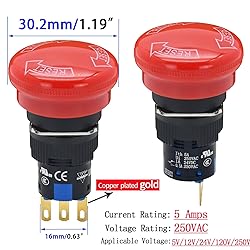 Emergency Stop Push Button Switch 16mm 5/8inch Red