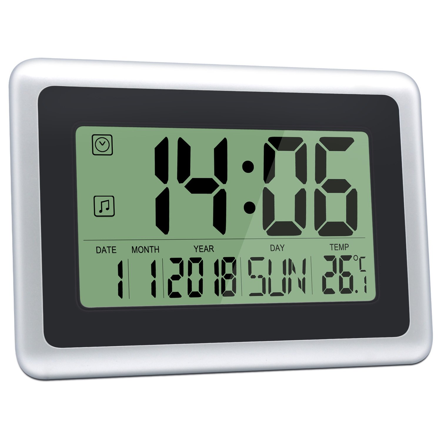 HeQiao Slim Large LCD Digital Alarm Clock Day Date Digital Calendar Day