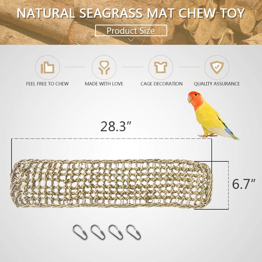 Bird Seagrass Mat, Natural Grass Woven Net Hammock Hanging on Parrot Cage with 4 Hooks, Parakeet Climbing Rope Ladder Chew Toys for Lovebird Cockatiel Conure Budgie, Cockatoo Supplies 28.3" x 6.7" : Pet Supplies