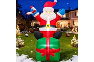 KOOY 6FT Christmas Santa Inflatables Outdoor Decorations Santa Claus with Gift Box Blow Up Yard Decorations,Built-in LED Lights for Winter Outdoor Christmas Party Yard Garden Lawn Deco, Xmas New Year Gifts