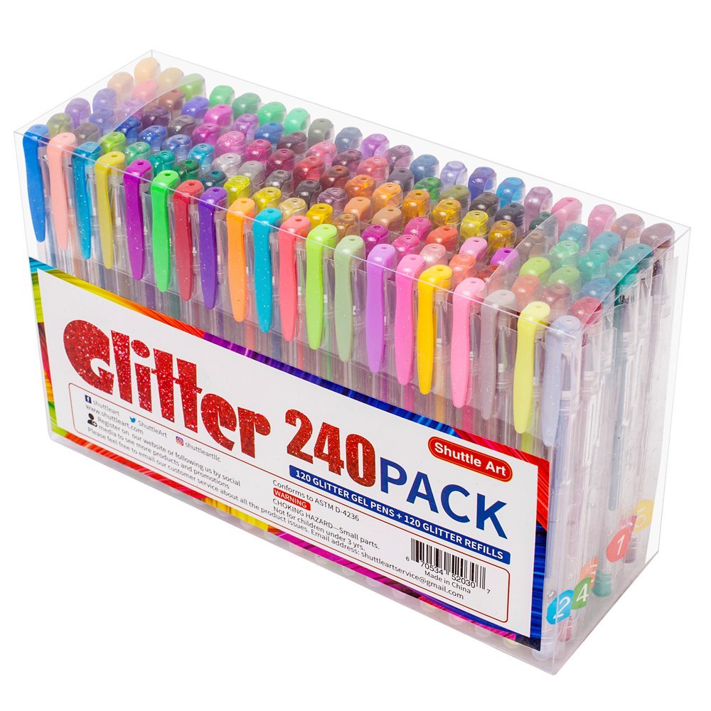 240 Pack Glitter Gel Pens, Shuttle Art 120 Colors Glitter Gel Pen Set