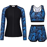 JASAMBAC 3 Piece Rash Guard for Women, Long Sleeve Swimsuits Bathing Suit 2026, UPF 50+ Swim Shirt with Built in Bra & Shorts