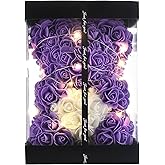 WINWISH Rose Flower Bear-Hand Made Rose Teddy Bear,Best Artificial Decoration Gifts for mom, Girls,Unique Birthday Gifts,The Perfect Party Clear Gift Box (Purple)