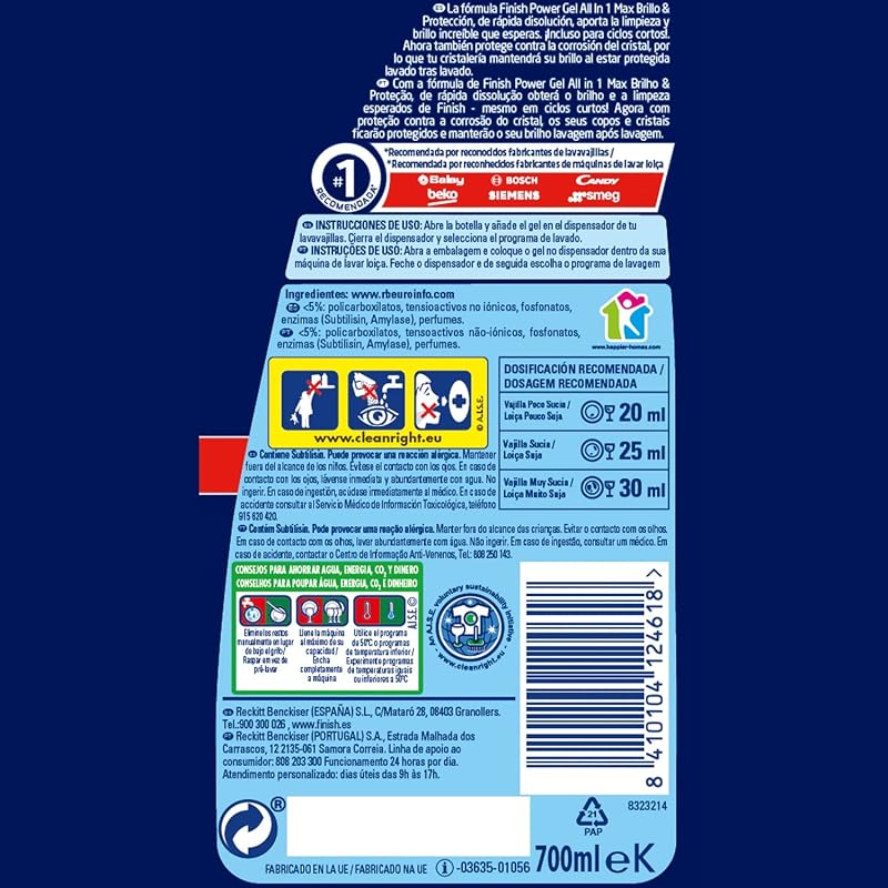 All in 1 Max Power Gel lavavajillas - brillo y protección - 70 lavados
