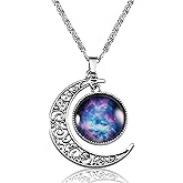 Lcbulu Galaxy Crescent Moon Pendant Necklaces Jewelry for Women Teen Girls 18''