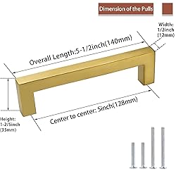 goldenwarm 10Pack 5in Brushed Gold Cabinet Pulls