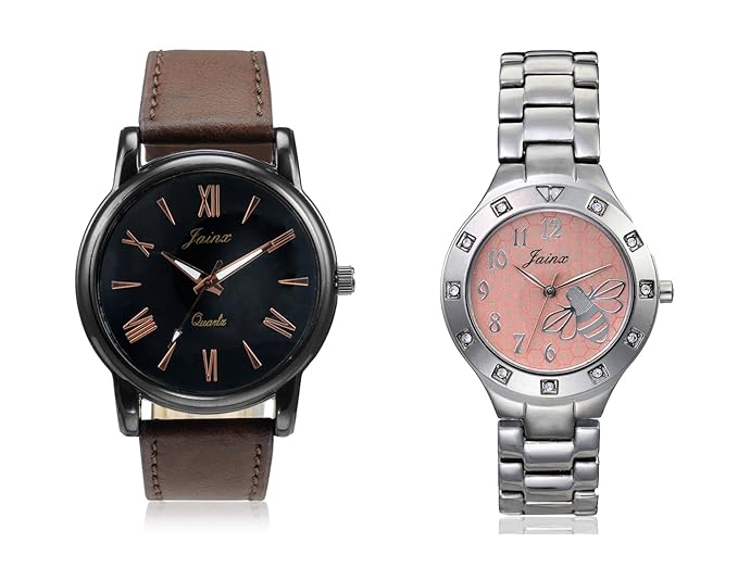 Jainx Stylish Black & Pink Dial Analog Couple Watch-JC406