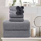 8 Piece Large Grey Family Bath Towel Set-2 Oversized Bath Towel Sheets,2 Hand Towels,4 Washcloths-600GSM Soft Highly Absorbent Quick Dry Beach Chair Towels Woven Towels for Bathroom Hotel and Spa
