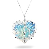 CRYSTALINES Silver Plated Wire Wrapped Pendant Necklace, Sea Glass Stones, Handmade Jewelry, Healing Crystals, Hammered Pendant, Birthday Gift for Women, Adjustable Chain 16+2inch