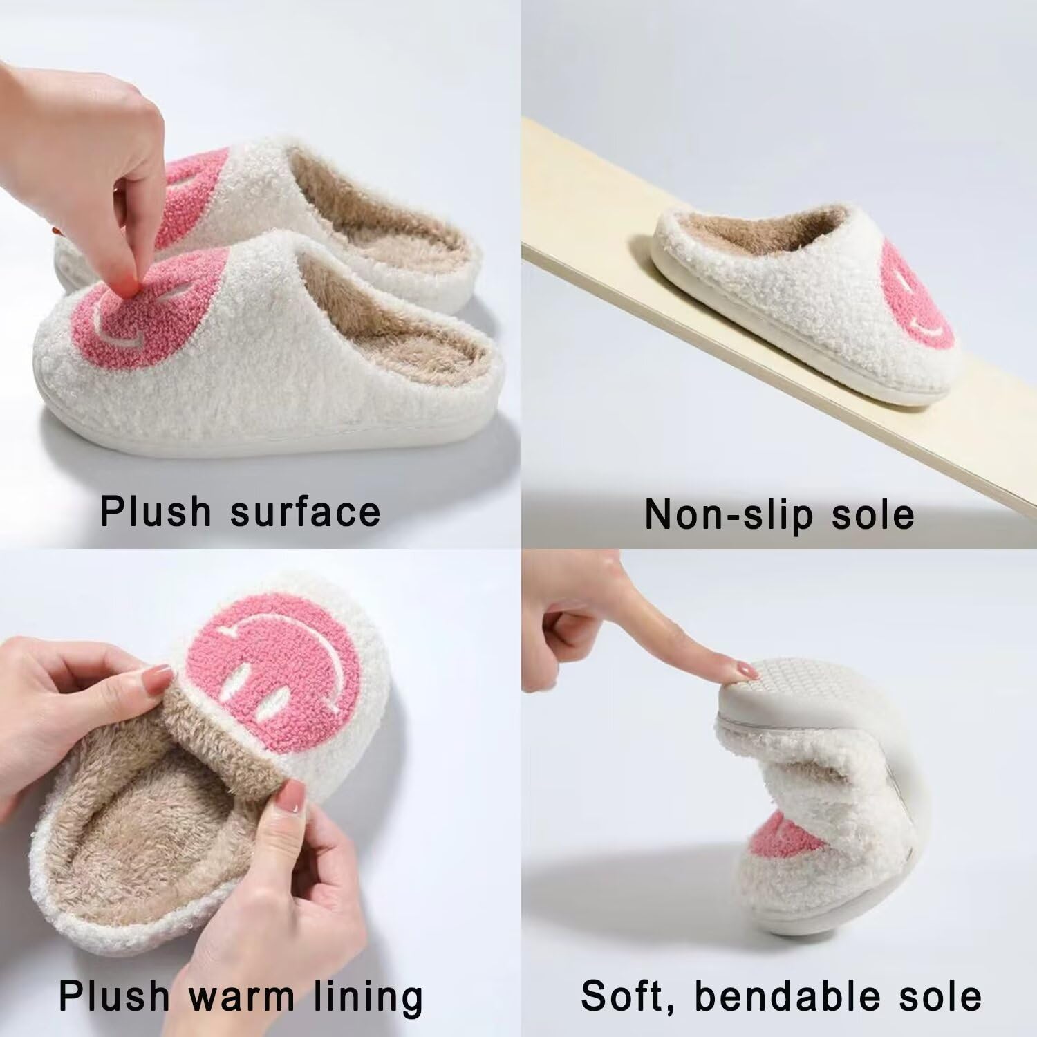 KEYUSHOP Happy Face Slippers for Kids Smile Face House Slippers Soft Plush Warm Preppy Slipper Anti-Slip Winter Fuzzy House Shoes for Toddler Girls