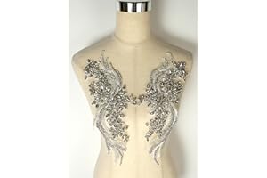 Labellezalady Silver Rhinestons Appliques, Beaded Appliques Embellishments,sew on for Dresses,Banquet Evening Gown, Photograph Shot,scrafts Decoration by Pair