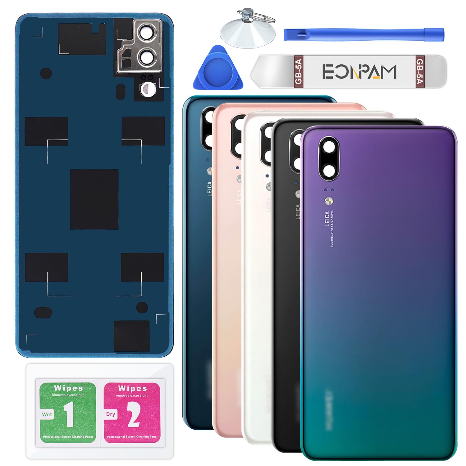 Eonpam Back Cover Glass for Huawei P20 Rear Glass Replacement with Camera Lens + Repair Kit Genuine Rear Housing (Aurora)
