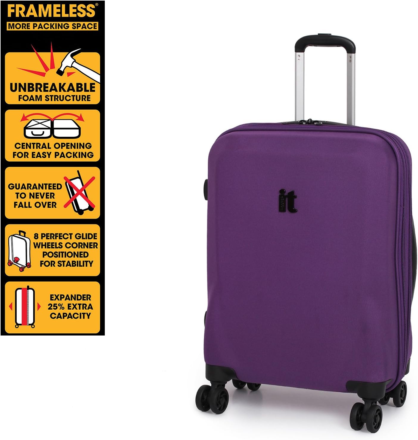 it luggage frameless 8 wheel suitcase