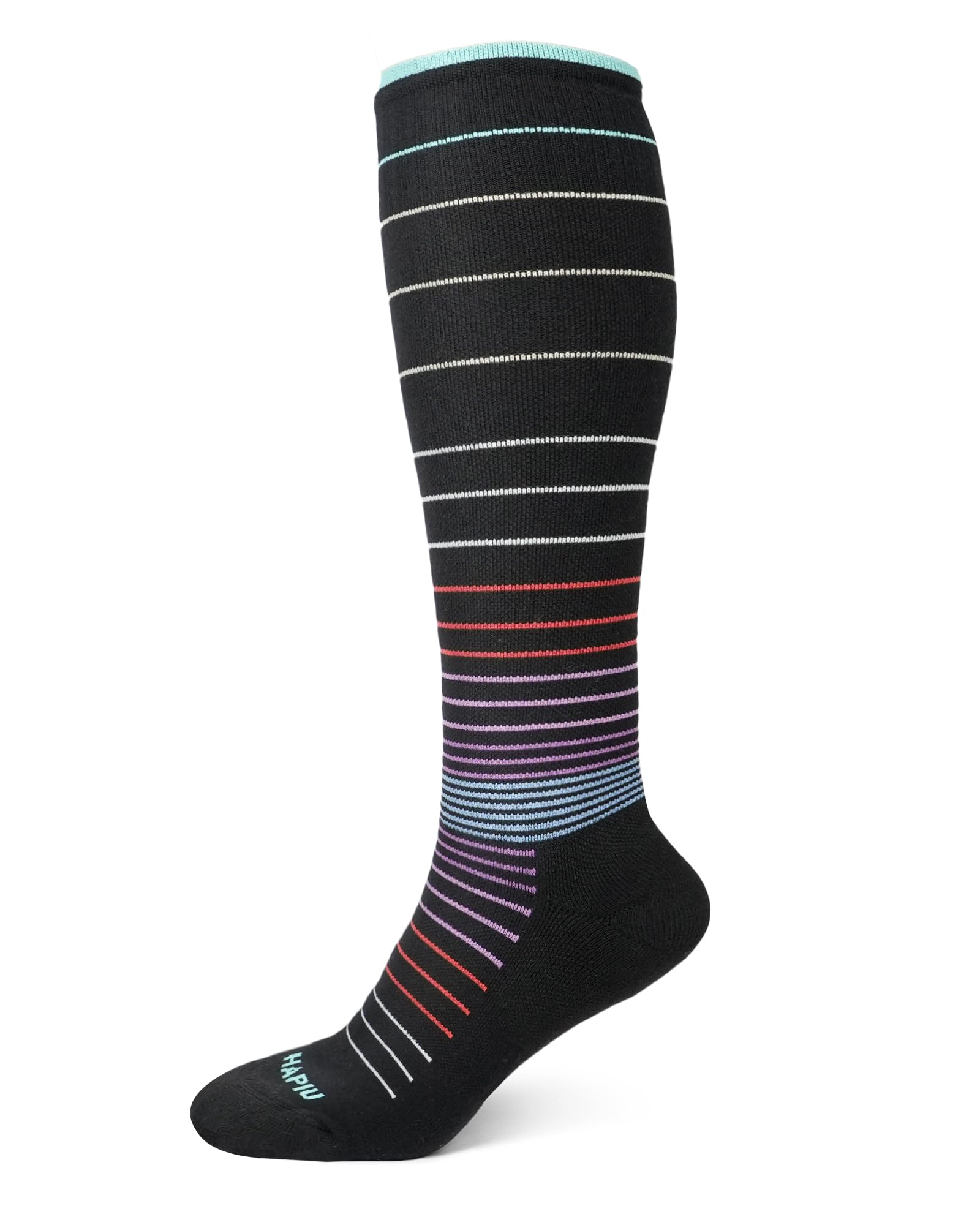 Photo 1 of HAPIU Merino Wool Soft Compression Socks for Women & Men, 15-20 mmHg, Plus Size Knee High Stocking for Nurses, Pregnancy, Travel, Flight, Medias de Compresión Mujer, Black Stripe, Medium-Large
