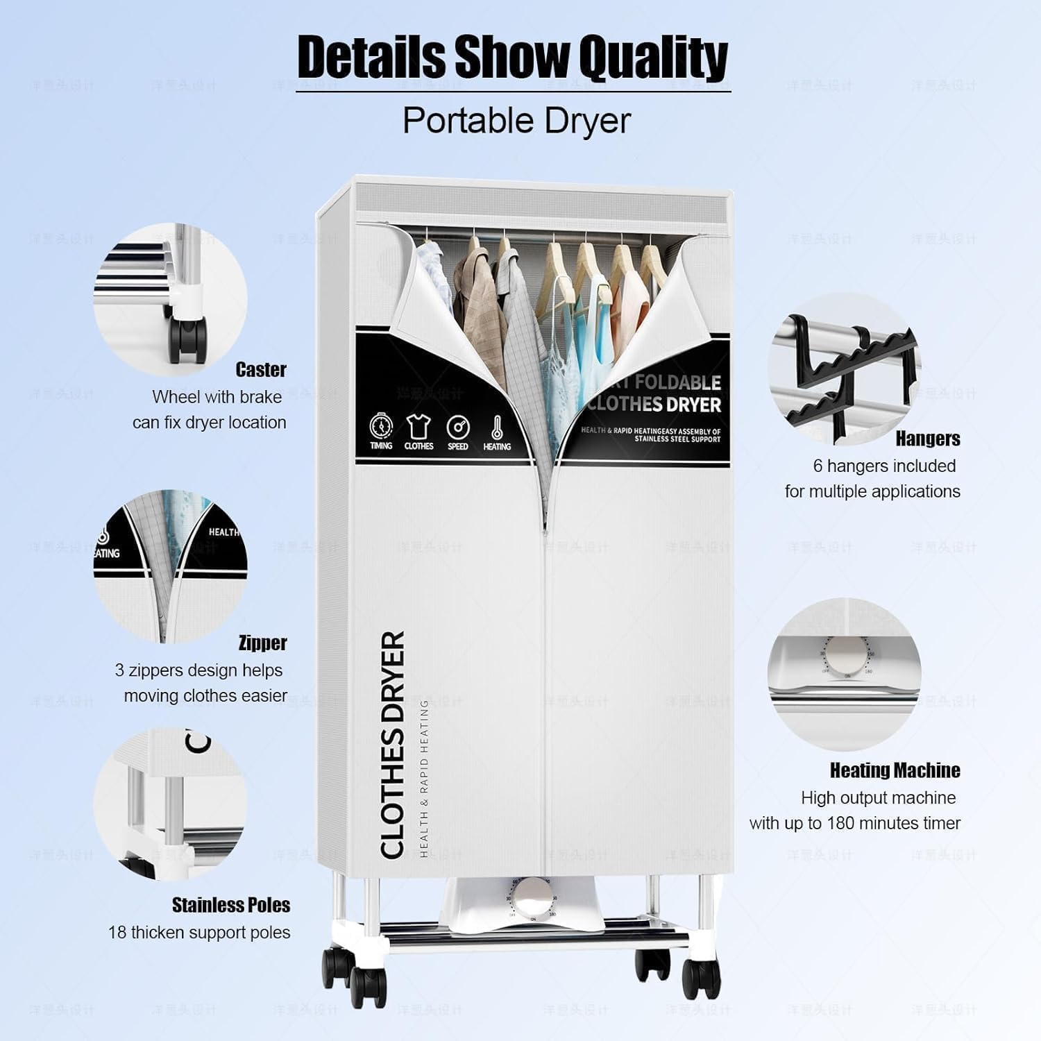 Clothes Dryer, Portable Drying Machine with Timer, 60inch Laundry Drying Wardrobe with Large Capacity, Electric Dryer/Rack for Home | Appartments (Grey ZL8)