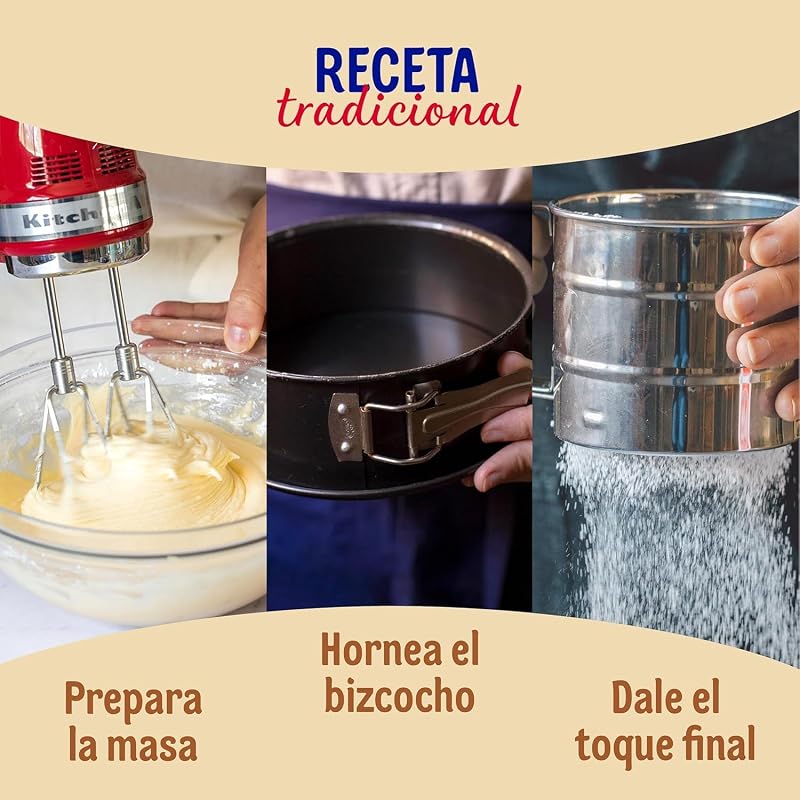 - Bizcocho Casero Pack 8 Uds x 340 g, Sabor Fresco y Natural, Incluye Sobre con Azúcar Glas, Toque a Vainilla, para Repostería y Pastelería, Preparación Fácil y Rápida