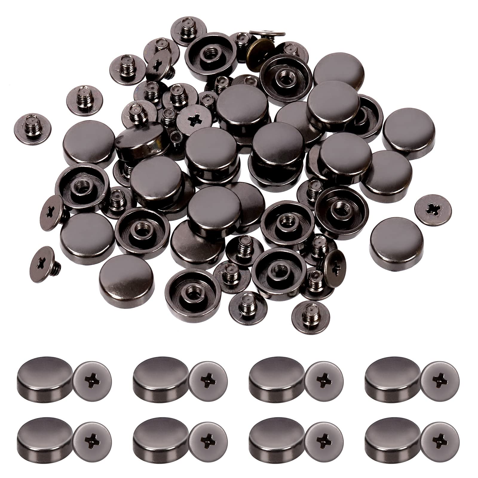 Glarks 41Pcs Screw Back Rivets with Screwdriver Set, 4 Colors Metal Flat Head Purse Feet Handbag Feet Nail Head Stud Flat Buckle Button Cap Rivets for Leather Craft DIY (Gun-Black)