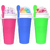 3PCS Slushie Maker Cup,DIY Magic Quick Frozen Smoothies Cups for Homemade Milk Shake Ice Cream Maker, Cooling Cups, Double Layer Squeeze Slushy Maker Cup,Birthday Gifts for Family (Bule+Pink+Green)