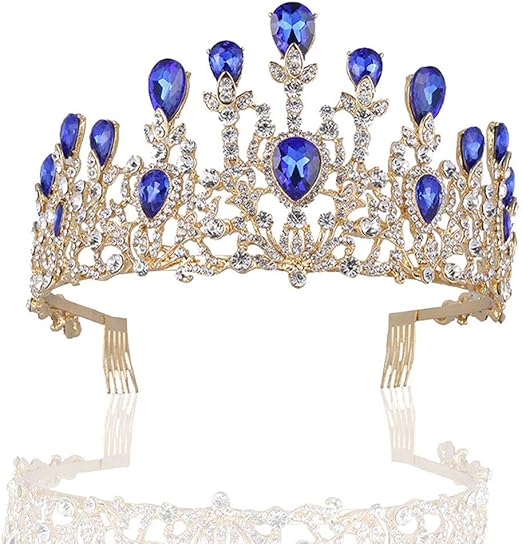 Amazon Com Yqn Wedding Fashion Trend Royal Blue Crystal Crown