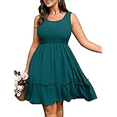 RWJ Women's Plus Size Dresses 2026 Summer Sleeveless Tank Smocked Casual Beach Vacation Boho Wedding Guest Mini Sundress