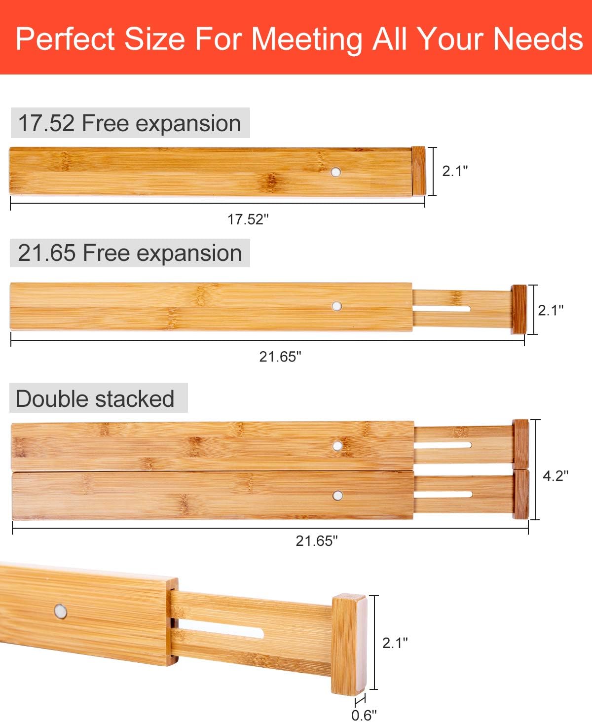 Drawer Dividers Bamboo Organizer Kitchen Clothes Utensils Spring Adjustable Expandable Storage Separators for Bedroom Bathroom Office Set of 4 Pack: Home Improvement