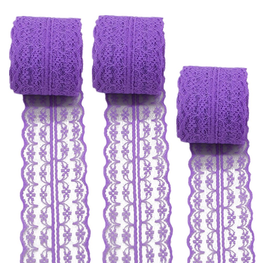 3 Rolls 10 Meters Floral Lace Ribbon Lace Trim Webbing Fabric for DIY Jewelry Making Craft Wedding Accessories Gift Wrapping(Purple)