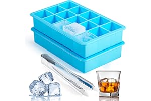 2 Pack Ice Cube Trays, ZDPMK Silicone Easy Release Flexible Molds 15 Ice Cubes Tray for Freezer，Cocktail，Whiskey，Reusable & BPA Free