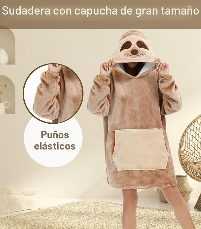 Panda Hoodie de Flanela Oversized Manta-Sweatshirt, Unissex, Preguiçoso., M