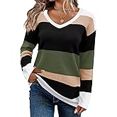 FEKOAFE Womens V Neck Sweaters Casual Pullover Sweaters for Women 2025 Trendy