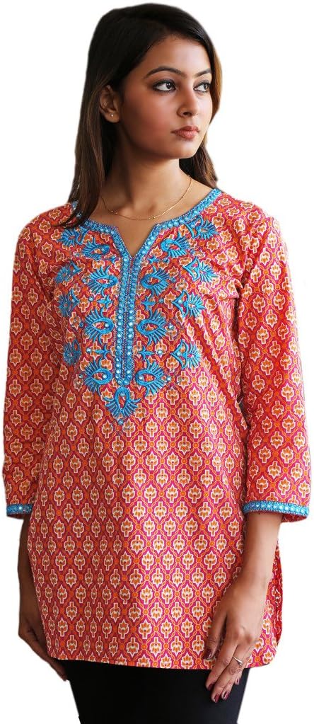 AyurvastramIvy Embroidered Block Printed or Solid Pure Cotton Tunic, Top, Kurti, Shirt, Blouse