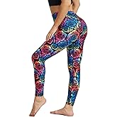 UIUO-UIPEU Women's Printed Yoga Pants with Pockets 7/8 Workout Leggings for Women Tummy Control Compression Leggings