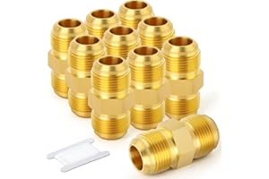 TAISHER Metals Brass 10PCS 1/4 Inch Flare x 1/4 Inch Flare Coupler Tube Fitting, Pipe Connector Union Gas Adapter