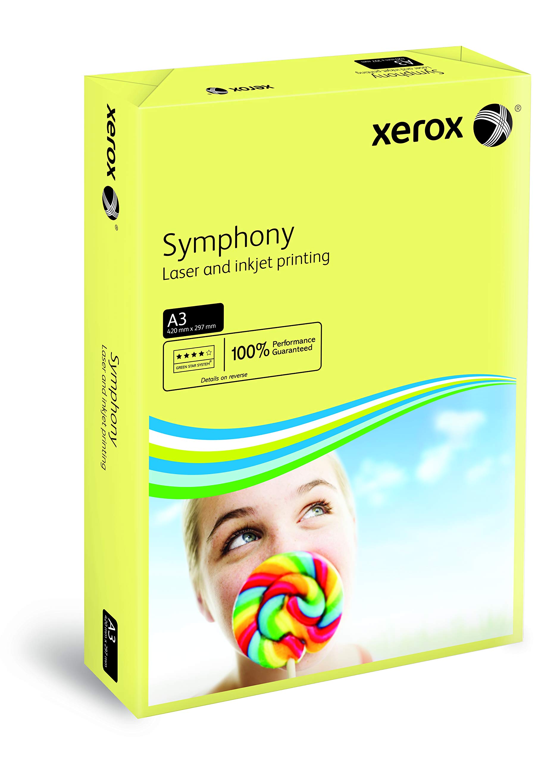 Xerox Symphony Pastel 003R91957 Printer/Copier Paper Coloured DIN A3 80 g/m² 500 Sheets Suitable for Colour Laser and Inkjet Printers/Yellow