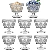 Vintage Glass Dessert Bowls, Set of 8, 9oz Glass Ice Cream Sundae Cups with Sunflower Pattern Glass Dessert Cups, Ideal for Ice Cream, Sorbet, Fruit, Snacks, Yogurt, and Appetizers (8)