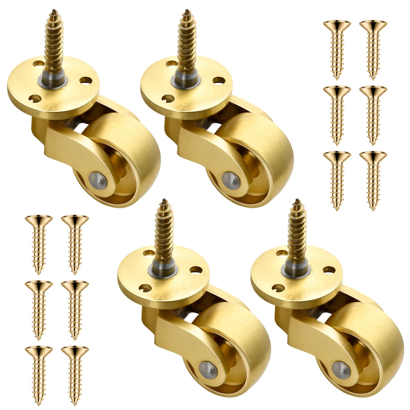 Akamino Set of 4 Heavy Duty Castor Wheels 25mm,Solid Brass 360°Swivel Wheels for Furniture, Universal Castors for Moving Furniture and Trolley