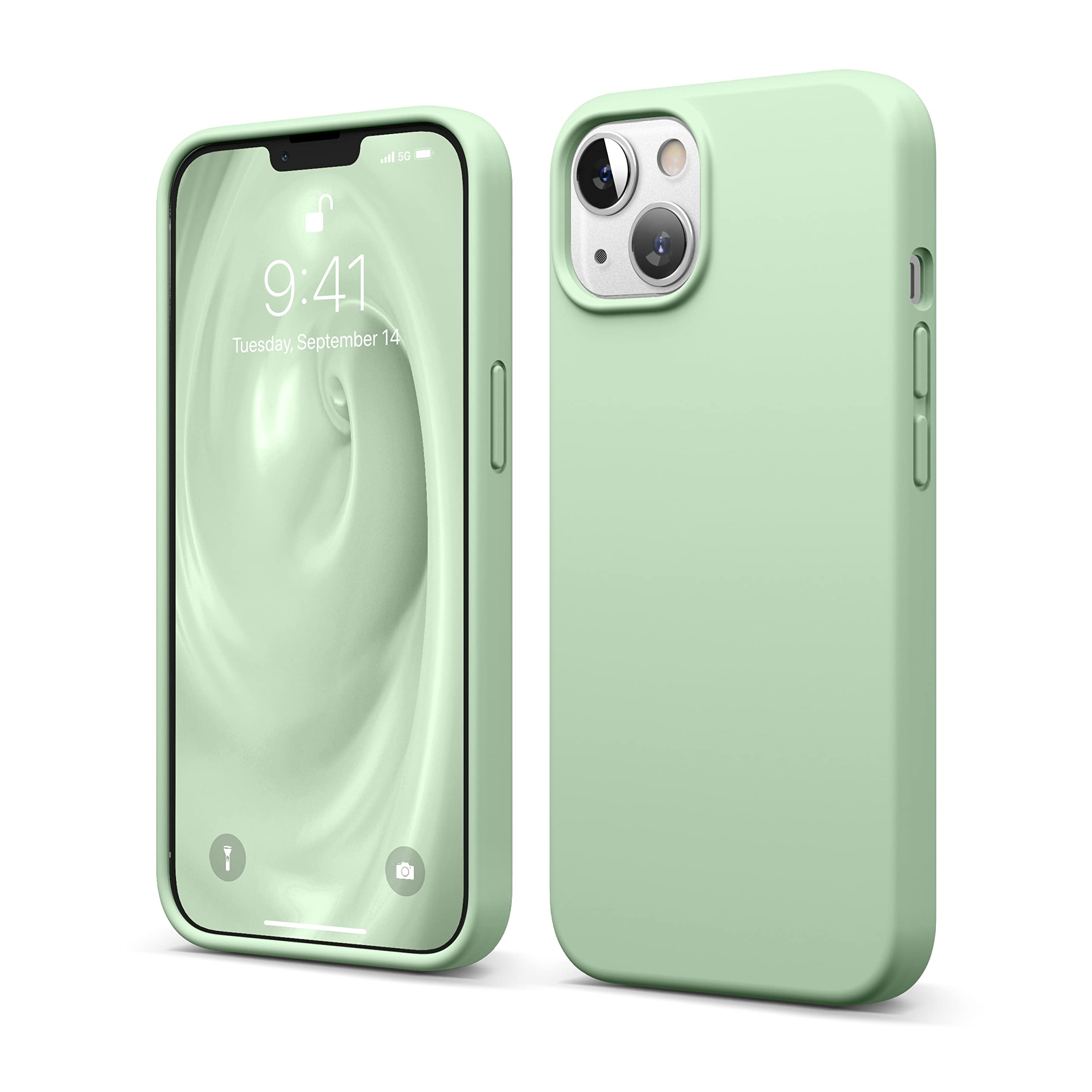 elago Liquid Silicone Case Compatible with iPhone 13 Case (6.1"), Premium Silicone, Full Body Protection - 3 Layer Shockproof Phone Cover, Anti-Scratch Soft Microfiber Lining (Pastel Green) — image 1