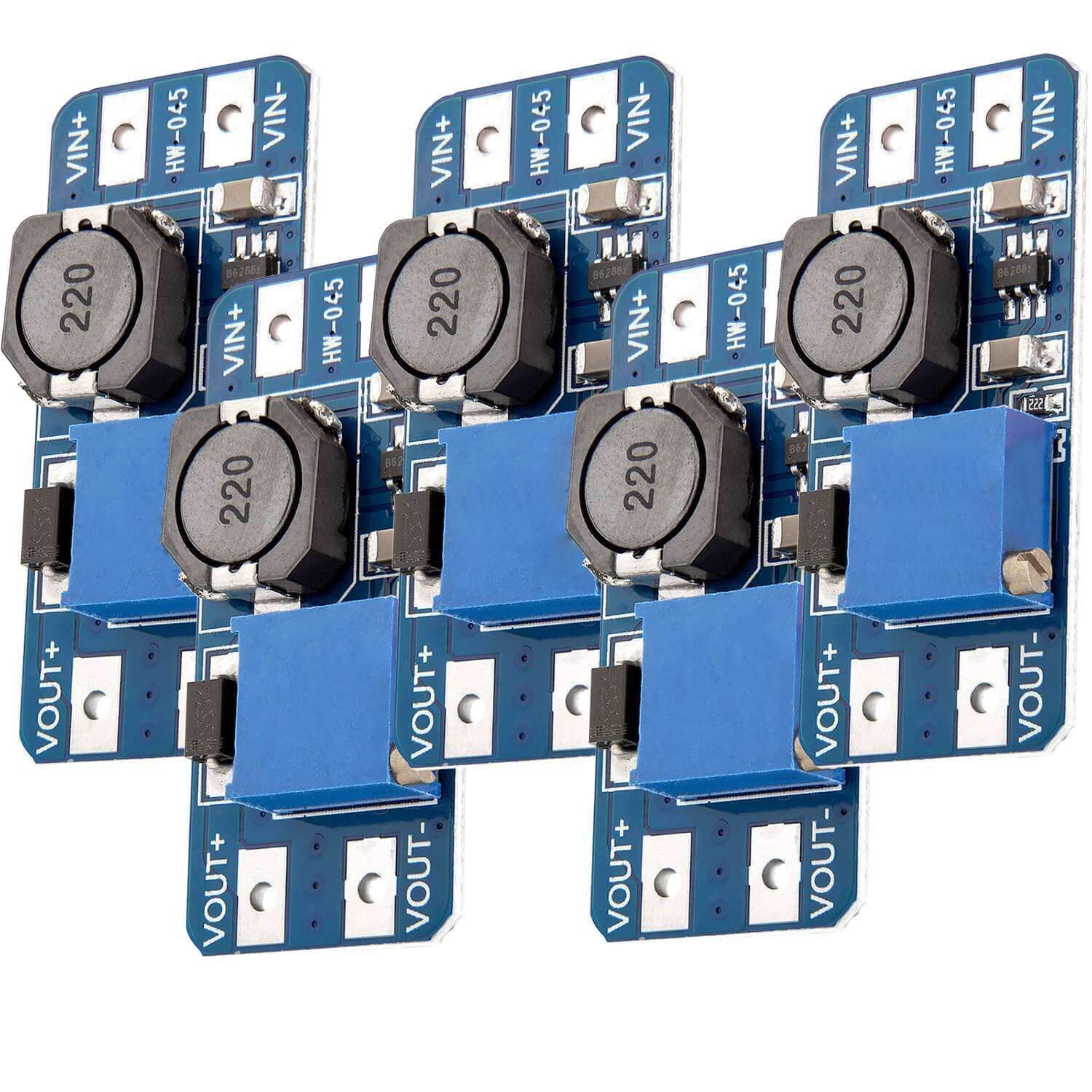 AZDelivery 5 x Compatible with MT3608 DC-DC Power Supply Adapter Step Up Module compatible with Arduino including eBook