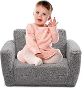 BEJOY Kids Sofa Bed 2-in-1 Flip Open Cuddly Sherpa Grey view 4