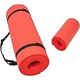 Signature Fitness All Purpose 1/2-Inch Extra Thick High Density Anti-Tear Exercise Yoga Mat and Knee Pad with Carrying Strap 