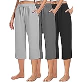 Kivdol 3 Pack Women's Capri Sweatpants, Cozy Wide Legs Cropped Capri with Pockets, Lounge Jogger Pants Workout Yoga Capris
