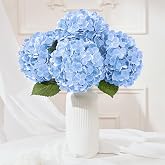 Yastouay 4 Pcs Real Touch Hydrangea Artificial Flowers, Blue | Soft Latex Petals, 19.6in Flexible Stems, Full Lifelike Blooms